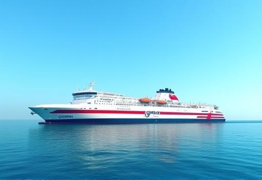 Large ferry vessel 1 crossing the sea under a clear sky