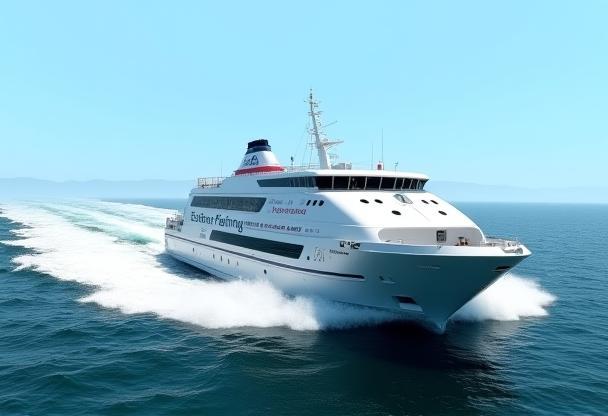 Sleek, modern ferry vessel sailing through open water